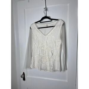 Sundance Women's Ivory Lightweight Lace Sleeve Overlay Knit Blouse Top Size S